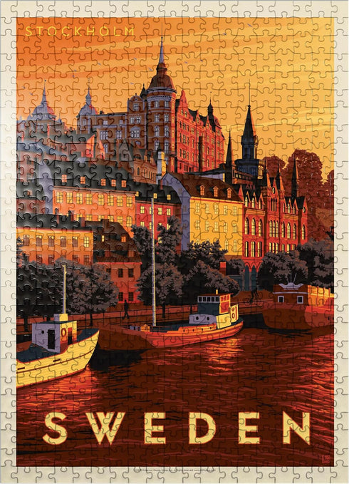 MyPuzzle Sweden Vintage Poster: Stockholm, Premium 500 Piece Jigsaw Puzzle for Adults