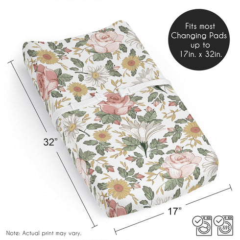 Sweet Jojo Designs Blush Pink Yellow Vintage Floral Boho Girl Baby Changing Pad Cover Sheet Infant Newborn Diaper