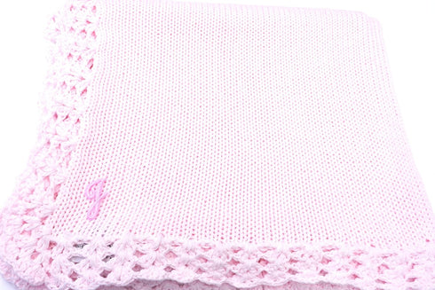 Sanjit Knitted Hand Crochet Finished Pink Cotton Baby Blanket with Chosen Monogram