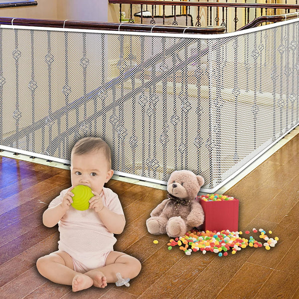 JIFTOK Baby Gate for Stairs, 10ft L x 2.66ft H, Mesh Netting Safety Net for Kids, Pets, Indoor & Outdoor (White)