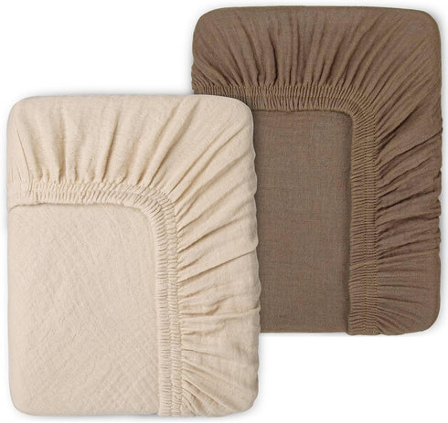 2 Pack Muslin Fitted Crib Sheets for Baby Girls & Boys-Neutral Breathable