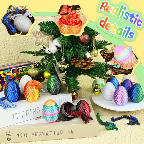 12pcs 3D Impossmaker Printed Dragon Eggs, Cool Articulated Crystal Dragon Toys for Boys Kids Teen, Surprise Dinosaur