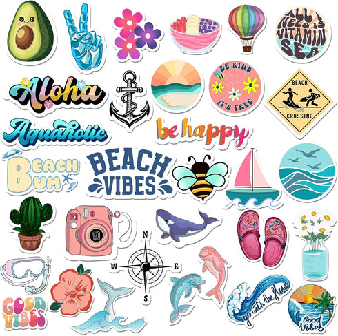 125 pcs Hydroflask Stickers, Ocean Beach Themed for Laptop, Water Bottle, Waterproof VSCO Girl Stuff