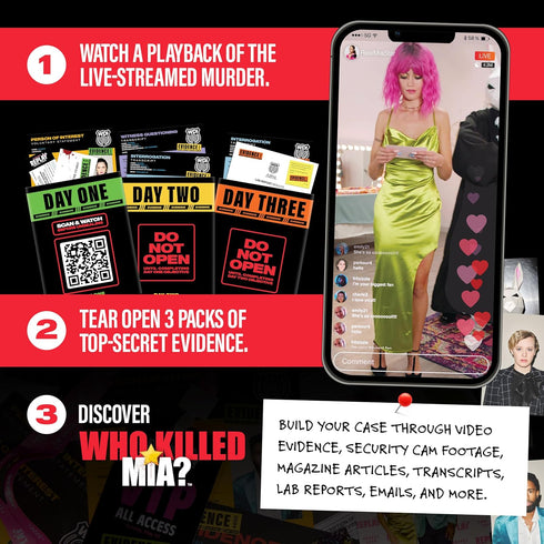 WHAT DO YOU MEME? Who Killed Mia — Modern Murder Mystery Game for True Crime Fans