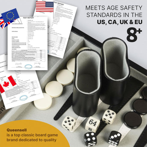Backgammon Sets 15-Inch Set 2-Player Backgammon Set 32 for Adults Black PU Leather Board Game Classic Travel