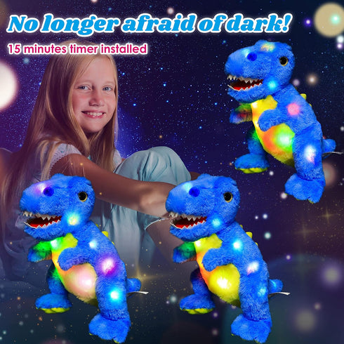 Cuteoy Light-up Plush Blue Dinosaur LED Stuffed Animal, T-Rex Plushies Toy Gifts for Kids Toddler Girls, 12.5"