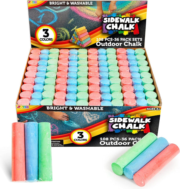 JOYIN 108 PCS Sidewalk Chalk Set in 36 Count, Non-Toxic Jumbo Washable Driveway Chalk for Outdoor Art Play