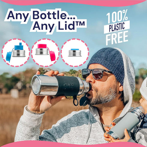 Pura Sport 18oz/550ml Non-Insulated Bottle with Sport Sleeve & Silicone Big Mouth Sport Top, Stainless Steel, Warm &