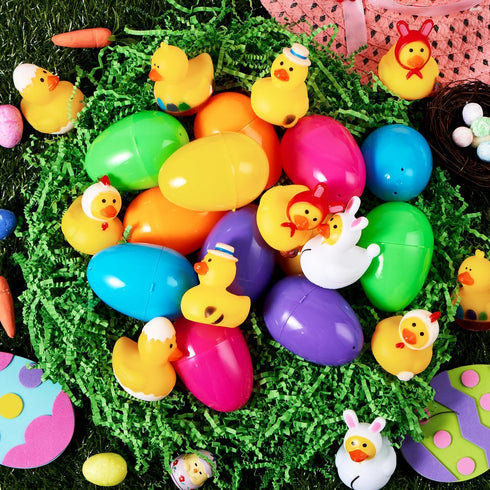 12 JOYIN Pcs Filled Easter Eggs with Rubber Duck, Eggs Hunt, Basket Stuffers Filler for Kids Party Favor, Classroom