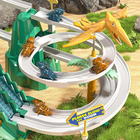 3 4 5 6 7 8 Set, JUKUDAHU Dinosaur Climbing Slide Stair Toy for Toddlers Aged - Racing Track Game Sliding Car Toy