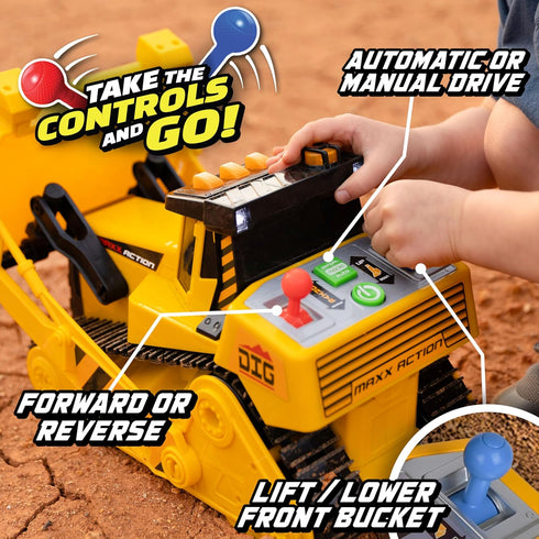 16" Dozer Maxx Action with Joystick Controls, Lights, Construction Sounds, Motorized Movement, and Real Working Bucket
