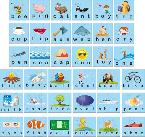 72 Word Spelling Puzzles with Error-Correction Mechanism, Perfect for Preschool Learning (36 Blocks Double Sided)