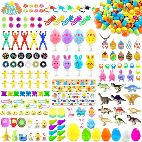 LINAYE 200 Packs Prefilled Easter Eggs with Toys Inside - Pre Filled