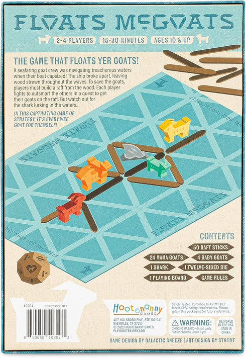 2-4 10+ Hootenanny Games Floats McGoats Board Game | Build a Raft & Save Your Goats | Perfect for Family Games |