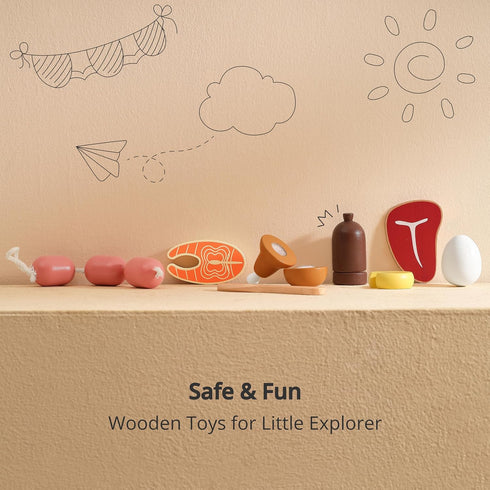 Sets Set 3+ PairPear Wooden Toys Play Food for Kids Kitchen, Kids Toy Food Cutting Meat for Toddlers Years Old, Pretend