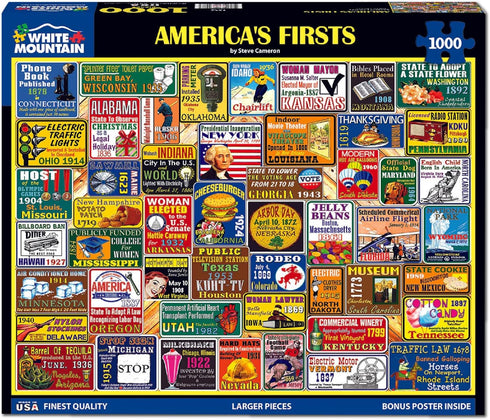 1000 24"x30" White Mountain Piece Jigsaw Puzzle Patriotic US Icons Collage Puzzles with Large Pieces Gift for Adults