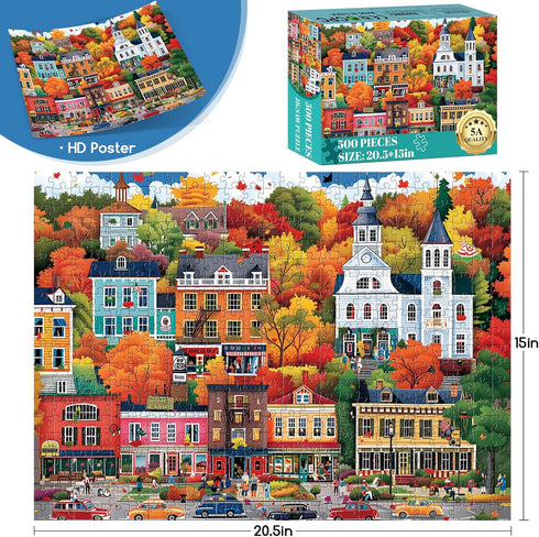 VoYouTwo 500 500 Piece Puzzle for Adults | Town in Autumn Street Puzzle | Recycled Cardboard Fall City Landscape Jigsaw
