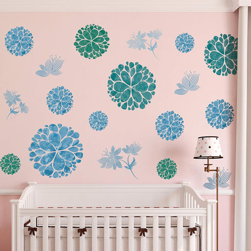 Fashion 3D DIY Creative Blue Flowers Wall Decals, Removable Flower Vines Wall Stickers for Living Room, Nursery Room