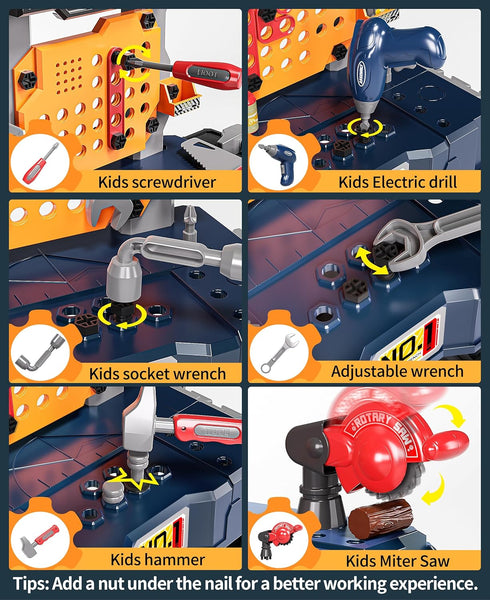 3-5, Set 3-4 Deejoy Kids Tool Bench with Realistic and Electric Drill, Construction Workbench Toys for Toddlers Toddler
