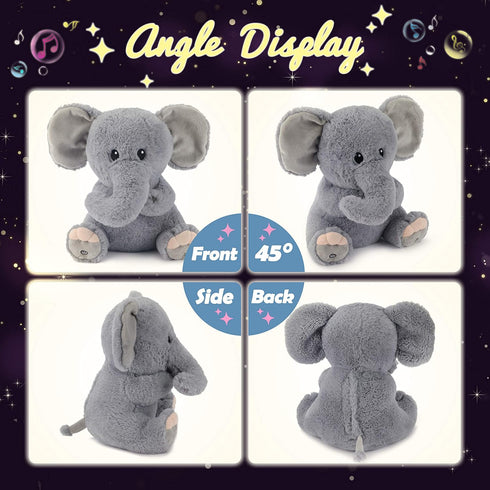 11'' Hopearl LED Musical Stuffed Elephant Lighting Up Singing Plush Toy Adjustable Volume Lullaby Animated Soothe