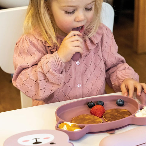TUM TUM Baby Cutlery with Case, Baby Spoon & Fork Set, Silicone Baby Cutlery for 6 Months Plus, Pink