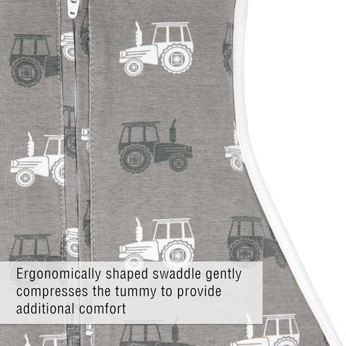 Woombie 14-19 lbs Original Baby Swaddling Blanket - Soothing, Cotton Baby Swaddle - Wearable Baby Blanket, Tractors