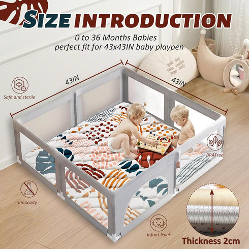 43x43 Inch) Baby Play Mats for Floor, Playpen Mat for Babies, Extra Thicker & Soft Floor Crawling Mat, Foldable