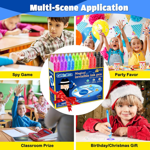 GIFTINBOX Invisible Ink Pen, 28PCS Spy Pen for Kids with UV Light Magic Marker for Secret Messages