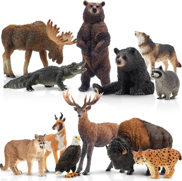 Toymany 12PCS North American Forest Animal Figurines, Realistic Jungle Zoo Animal Set