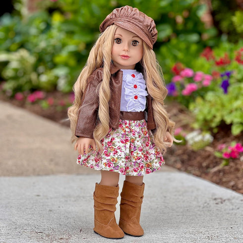 DreamWorld Collections Urban Explorer Clothes - Fits 18 Inch Doll, Brown Motorcycle Jacket, Dress & Boots