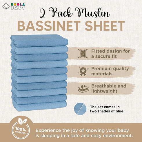 100% 30x16 (2 Pack) Bassinet Fitted Sheets - Compatible with SNOO Happiest Baby Oval Bassinet | Organic Muslin Cotton