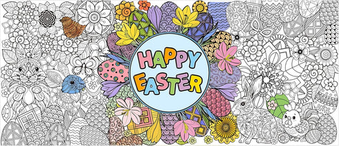 Jumbo Easter Mandala Coloring Poster - Easter Egg Bunny Flower DIY Drawing
