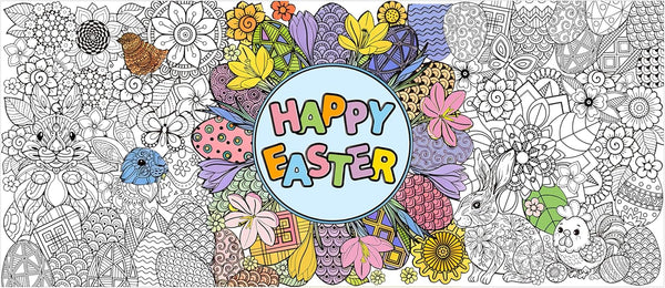 Jumbo Easter Mandala Coloring Poster - Easter Egg Bunny Flower DIY Drawing