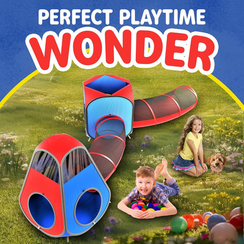 Playz 4pc Pop Up Play Tent and Tunnel Bundle, Indoor & Outdoor Playhouse for Toddlers with Storage Bag