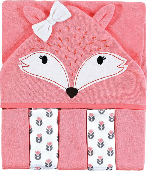 Hudson Baby Unisex Baby Hooded Towel and Five Washcloths, Girl Fox, One