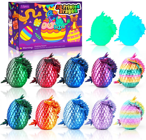 Impossmaker 12pcs 3D Printed Dragon Eggs, Cool Articulated Crystal Dragon Toys for