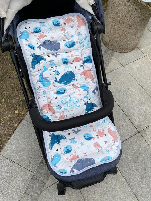 Baby Stroller Seat Liner, Universal Breathable Cushion Mat for Kids Pushchair, Thick Cotton Stroller Liner (Whale &