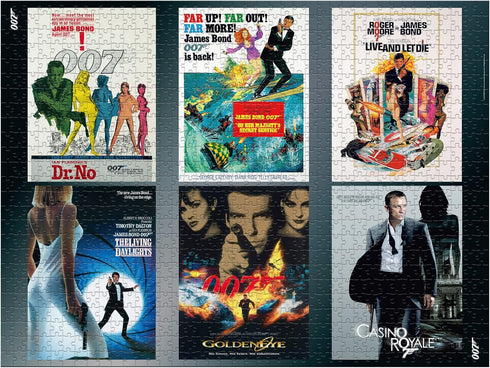 Top Puzzles James Bond Actor Debut - 1000 Piece Jigsaw Puzzle Game featuring 6 Classic Movie Posters