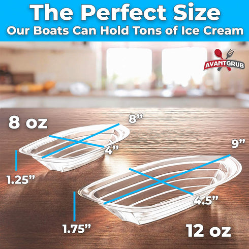250Pk. 12 Oz 8 Oz Super Fun Recyclable Banana Split Boats Best Long + Combo of Disposable Bowls for Ice Cream Sundaes.
