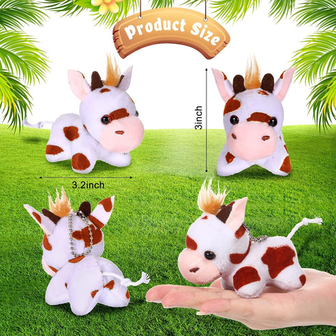 Stuffed Cows, 12 Pieces Assorted Plush Toy Figures, Animals for Holiday Back to School Party Favors, 3.2 x 3 Inch
