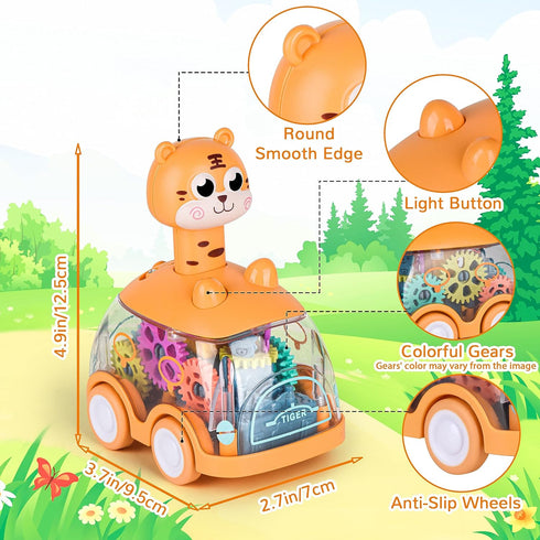 Baby Toy Cars Press and Go - Light Up Toys for Toddlers, Birthday Gifts for Kids Boys and Girls (Giraffe & Tiger)