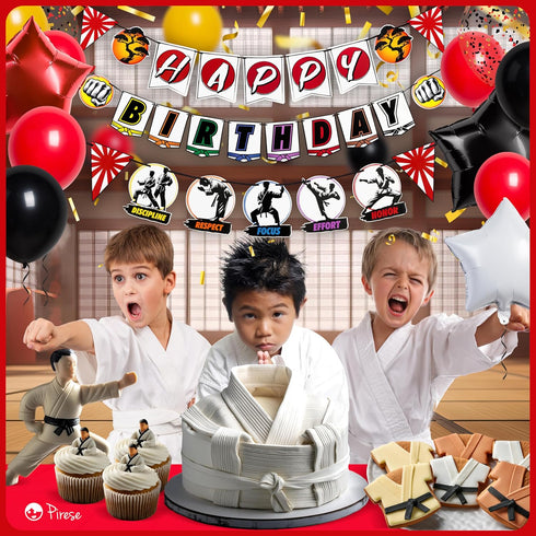 Karate Birthday Party Supplies, Martial Arts Decorations, Happy Birthday Banner, Black Belt Party Decorations