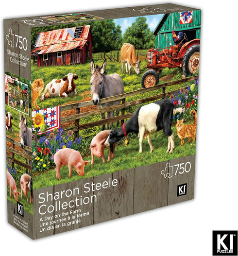 750 Piece Puzzle for Adults - Sharon Steele A Day On The Farm Whimsical Country Farm Jigsaw Puzzle