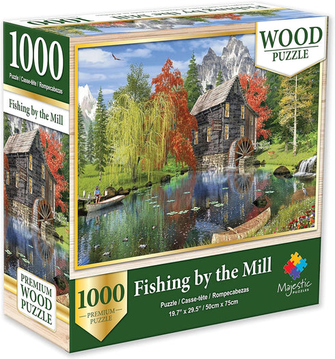 Springbok Majestic 1000 Piece Wooden Jigsaw Puzzle, Fishing by The Mill