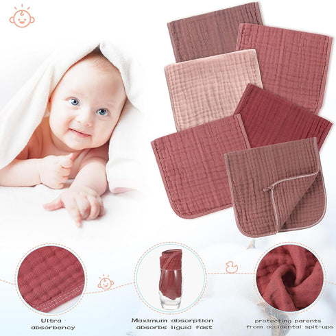 20 20" 10" 100% 6 Buryeah Muslin Pcs Burp Cloths Large x Cotton Layers Ultra Absorbent and Soft Hand Washcloths