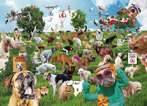 Pooping Puppies Park Party 1000 Piece Puzzle for Adults - Funny Dog Poop Gag Jigsaw Puzzles for Dog Lovers