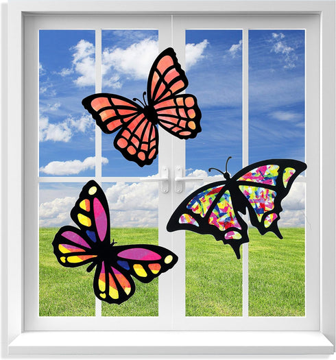 VHALE Suncatchers Craft 3 Sets (9 Cutouts) with Tissue Papers, Stained Glass Effect Paper Sun Catcher Kit