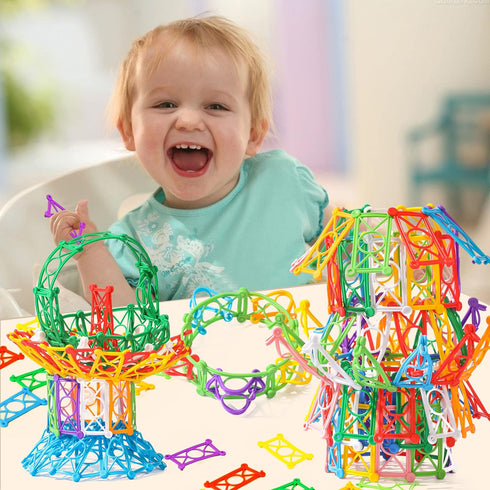 RAINBOW TOYFROG Snap-N-Twist Building Blocks - 270 Piece Set of Flexible Interlocking STEM Toys for 5 to 12