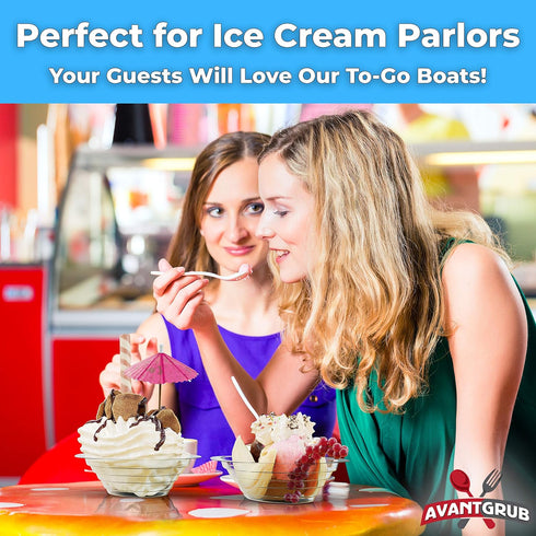 8oz 250 Pack. Super Fun Recyclable Banana Split Boats Durable, Disposable Ice Cream Sundae Bowls. Perfect Plastic Cups