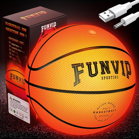 Rechargeable LED Light Up Basketball, Glow in the Dark Sports Basketball with Accessories for Boys